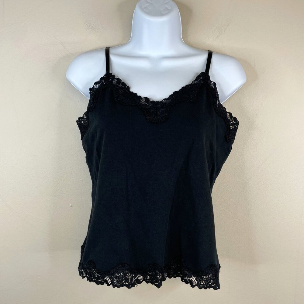 St. John's Bay Womens LACE Tank Top SZ L Black BRALETTE Feminine Witchy Romantic